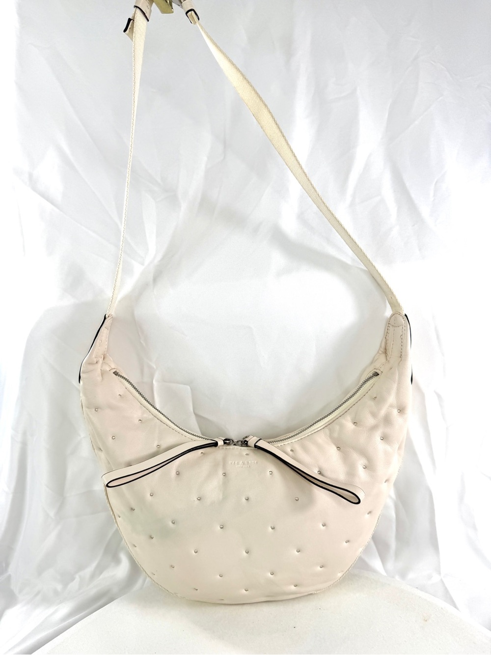 Rag & Bone Riser Cream Tufted Leather Crescent Crossbody Shoulder Bag Medium